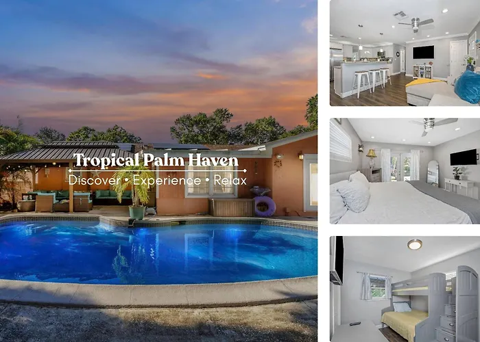 Tropical Palm Haven With Pool And Firepit