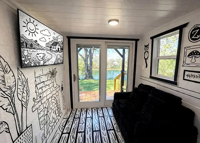 Whimsical Lakefront Tiny Home With Hand-Drawn Doodle Design Near Bastrop, Texas